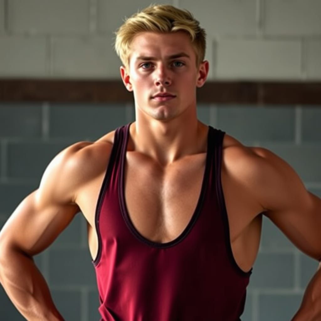 Handsome Blond Man in Wrestling Singlet