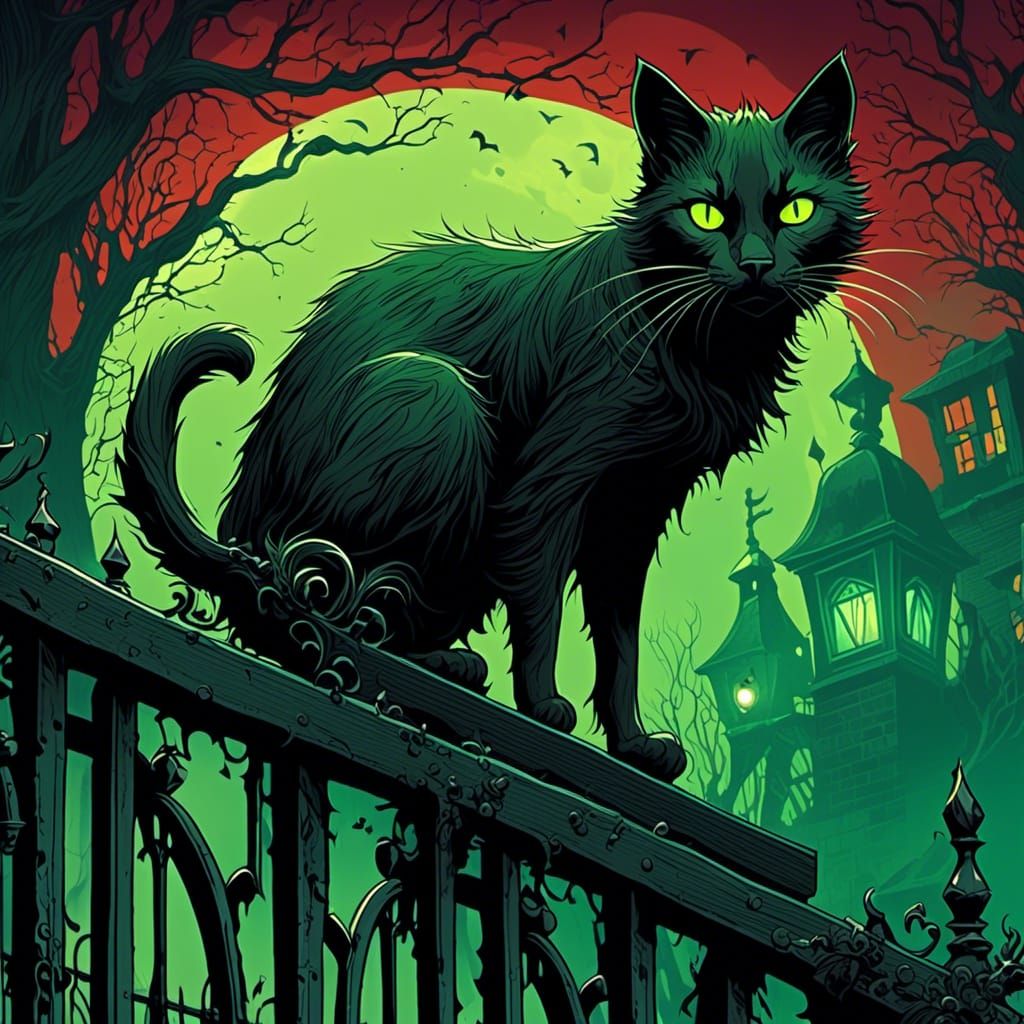 Mystical Glowing-Eyed Cat in Low-Poly Style