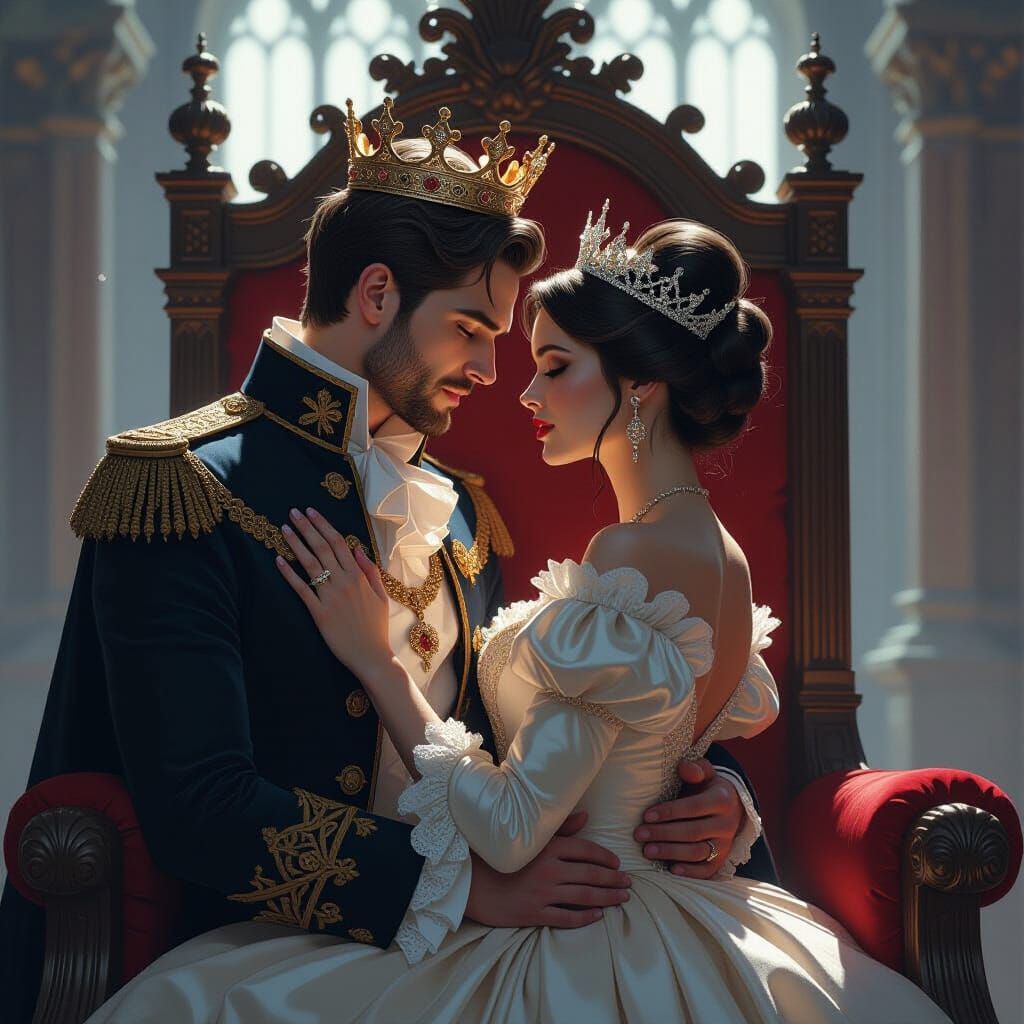 Regal Encounter in Shadows: A Dark Romantic Scene