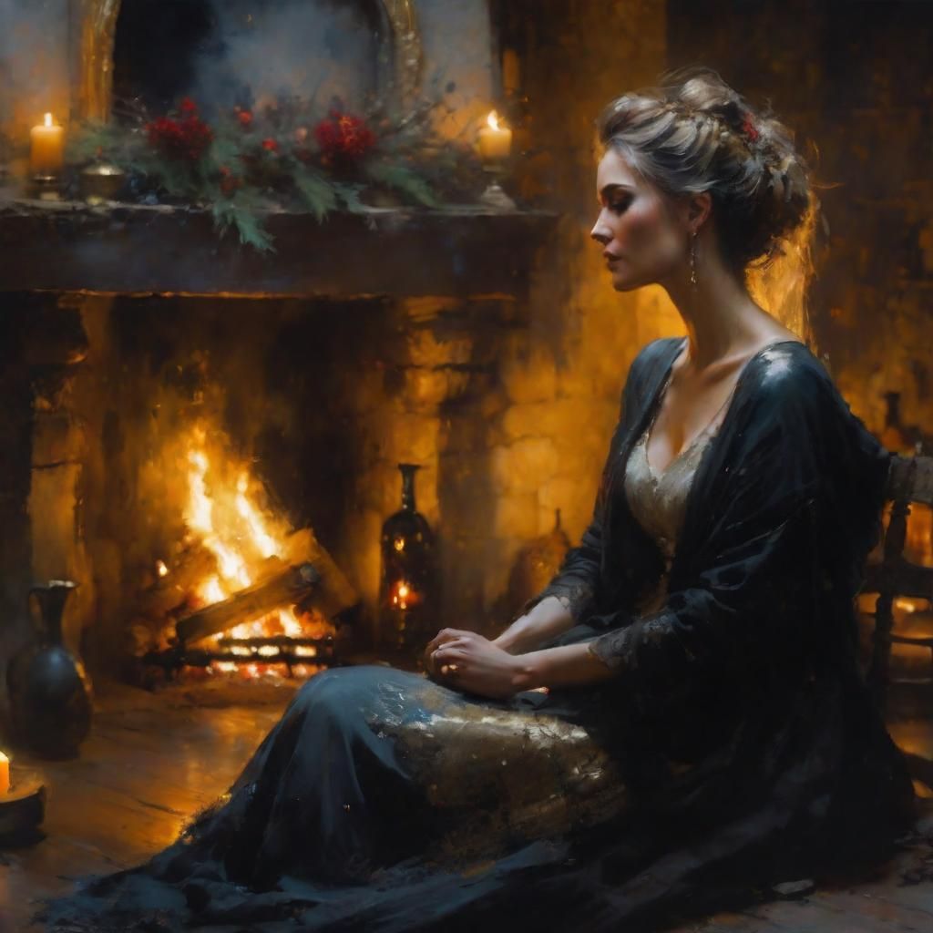 Cozy Fireplace Scene as Detailed Matte Painting