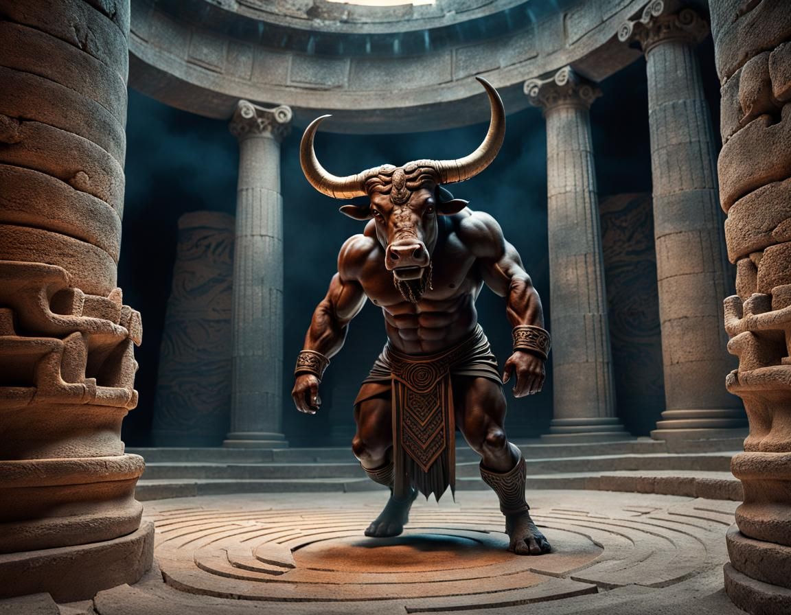 Minotaur in Labyrinth: Ancient Greece Digital Painting