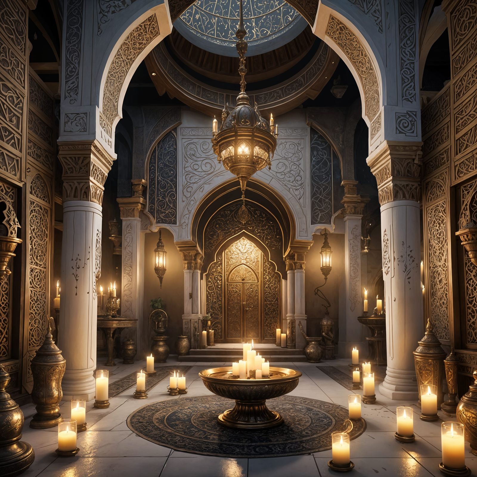 Arabian Hall at Night in Matte Painting Style