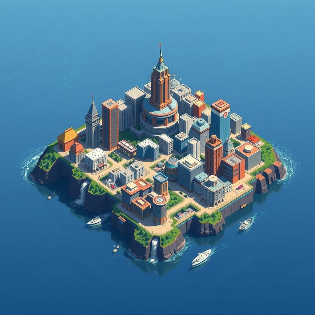 Vibrant Island City with Modernist Architecture