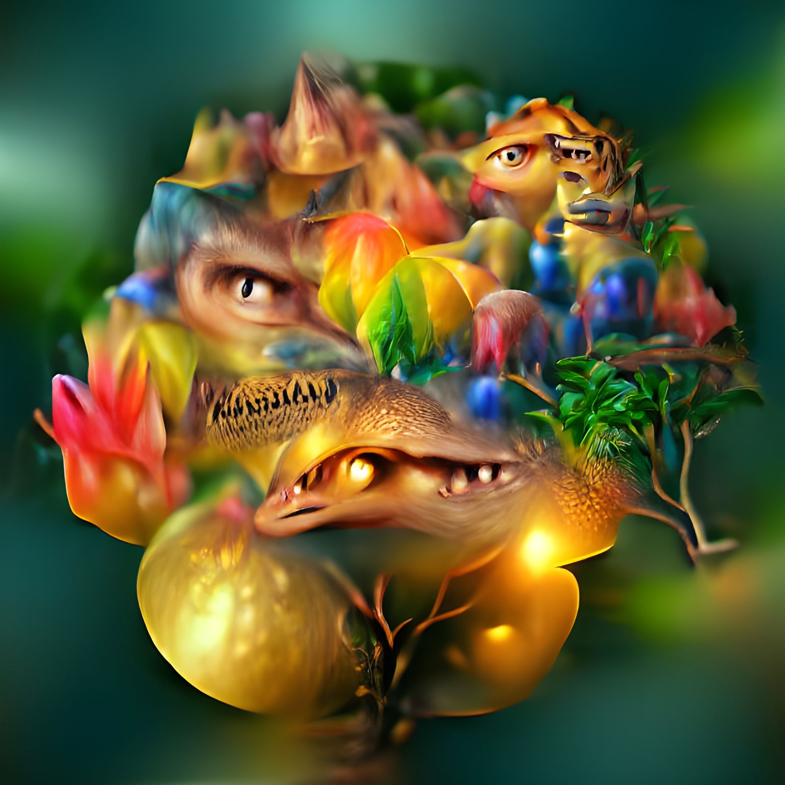 Metallic Gold Tree Face with Dinosaurs
