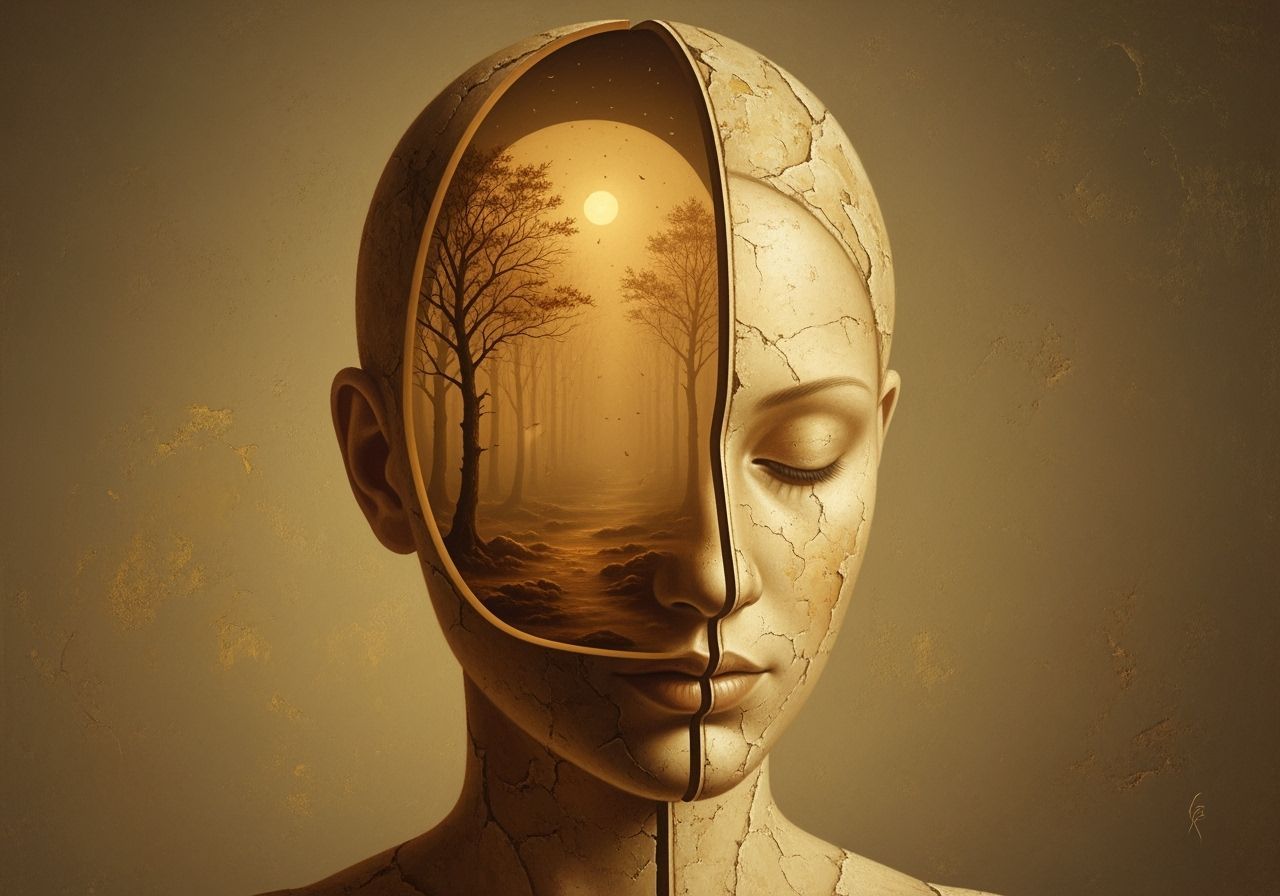 Surreal Woman's Head Revealing Inner Landscape