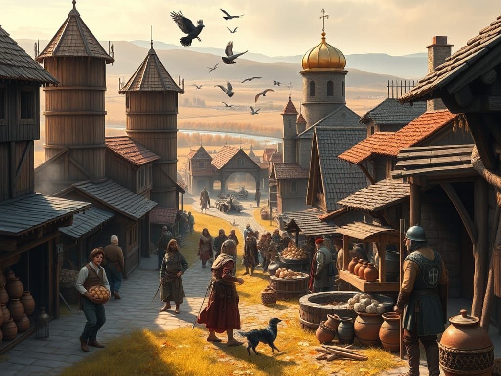 Medieval City of Kievan Rus in Vibrant Earth Tones