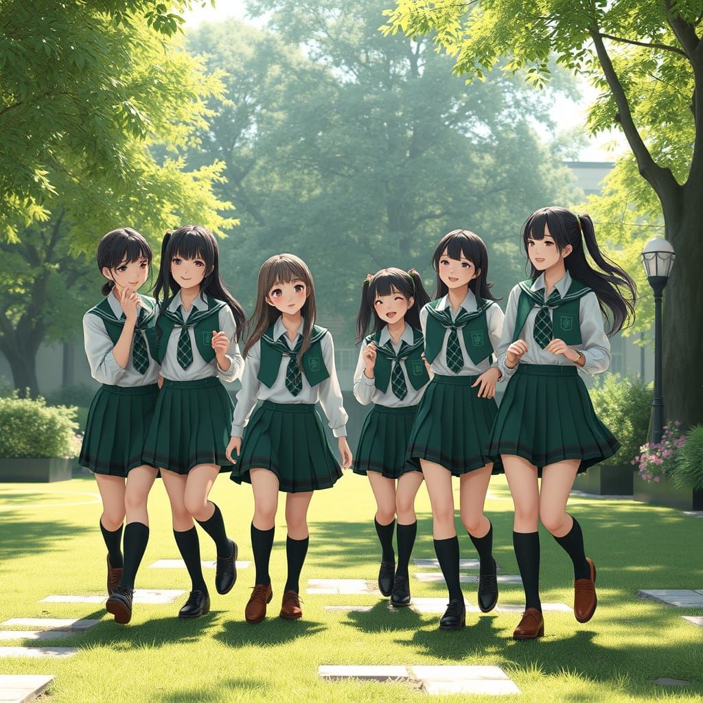 High School Girls in Forest Green Highlander-Inspired School...