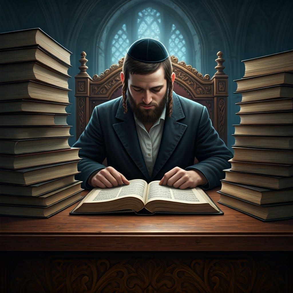 Hasidic Jew Studying Torah in Mystical Realism Style