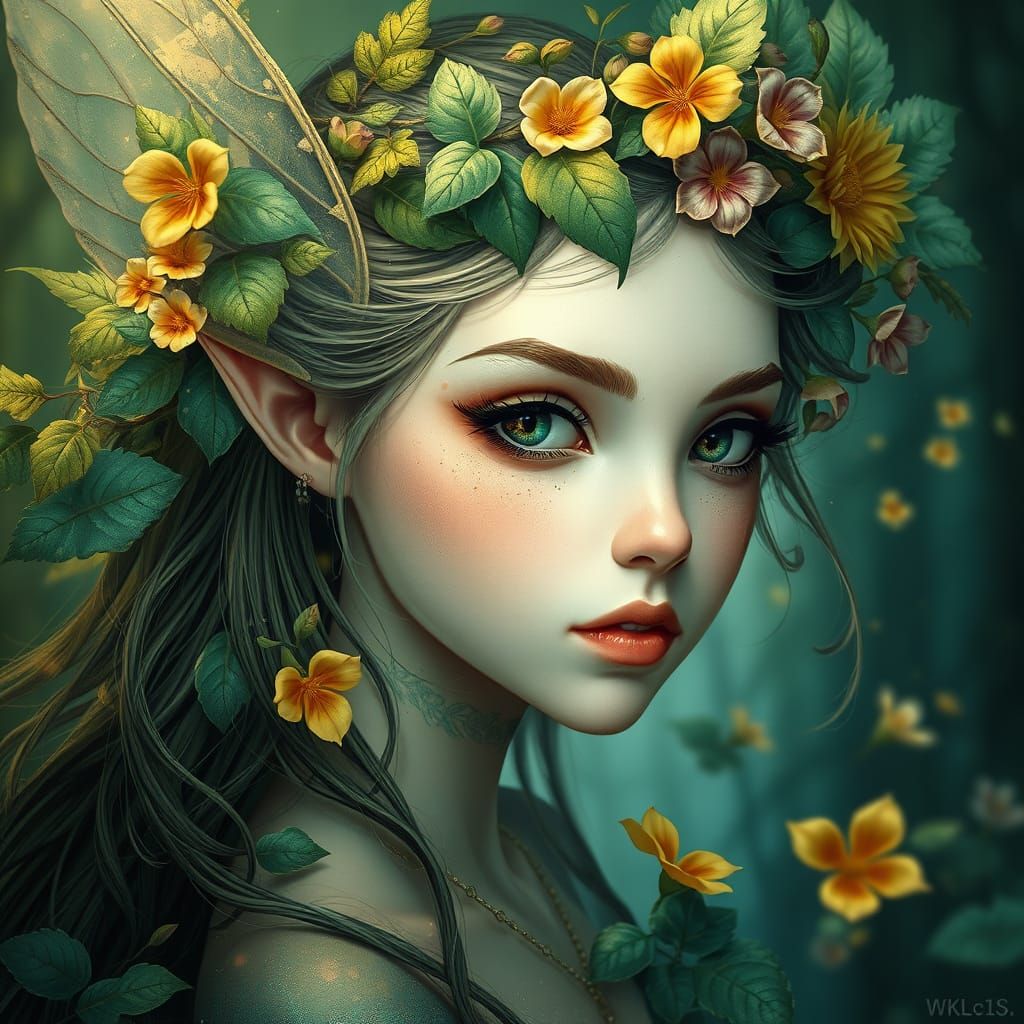 Dreamy Forest Fairy in Art Nouveau Style