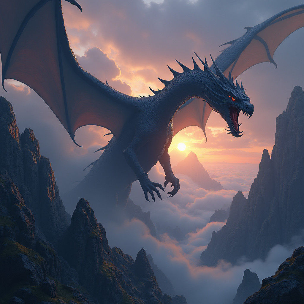 Black Dragon Reigns Over Obsidian Peaks in Matte Painting
