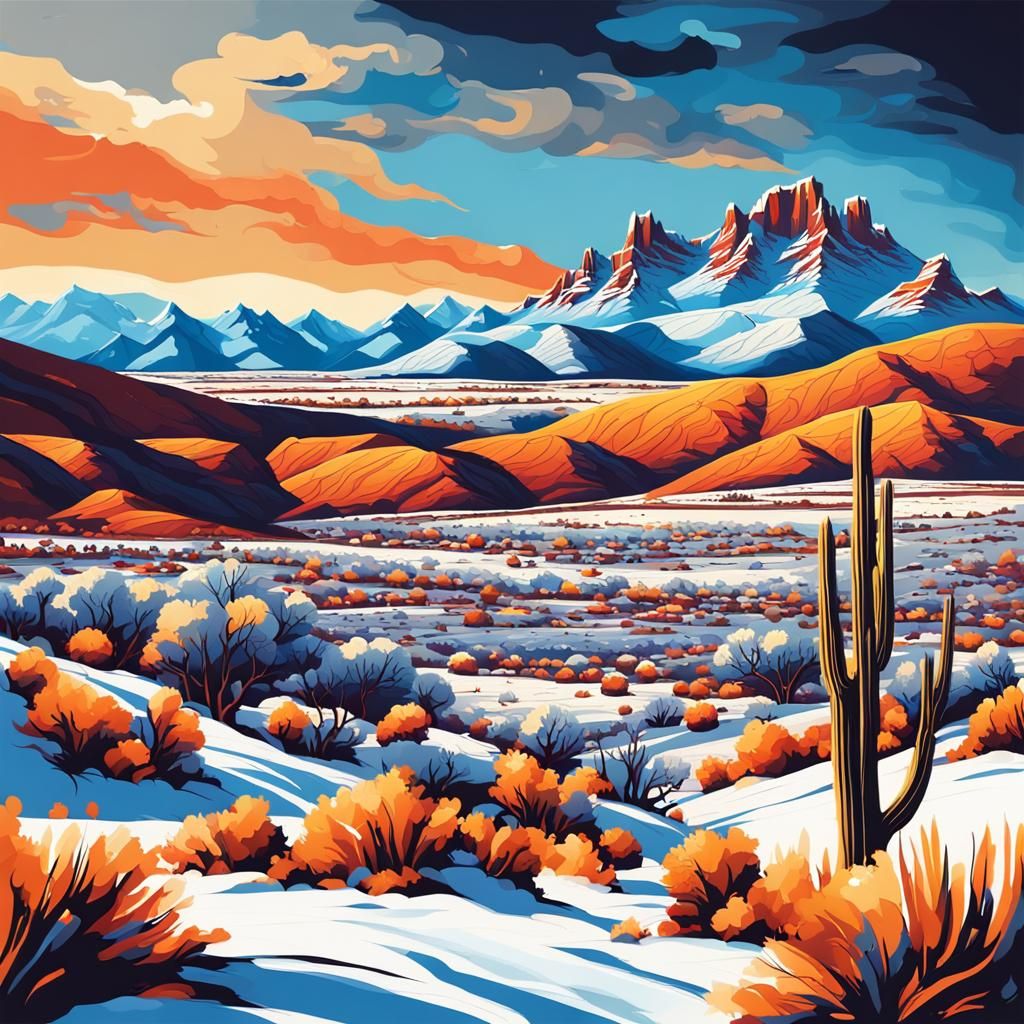 Vibrant Snowy Southwest in Abstract Style