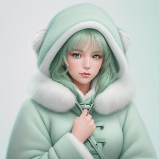 Woman in Fur Trim Coat Digital Illustration