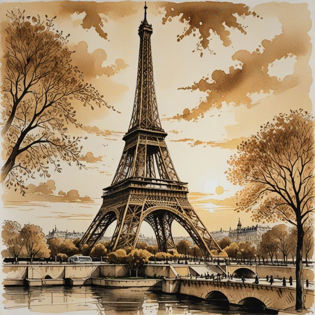 Eiffel Tower Pen and Ink Illustration