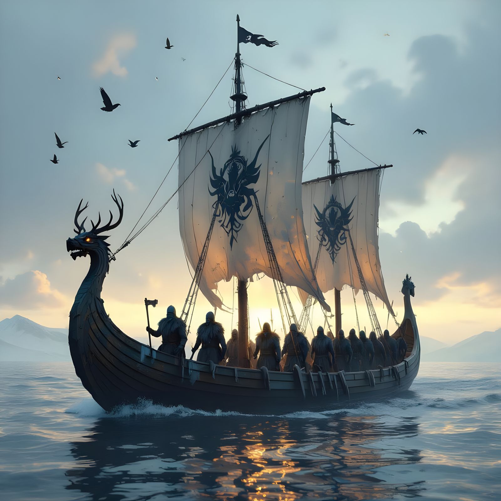 Viking Longship Sailing Obsidian Sky