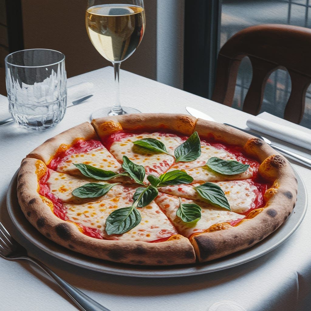 Hyperrealistic Watercolor Pizza Portrait in Double Exposure