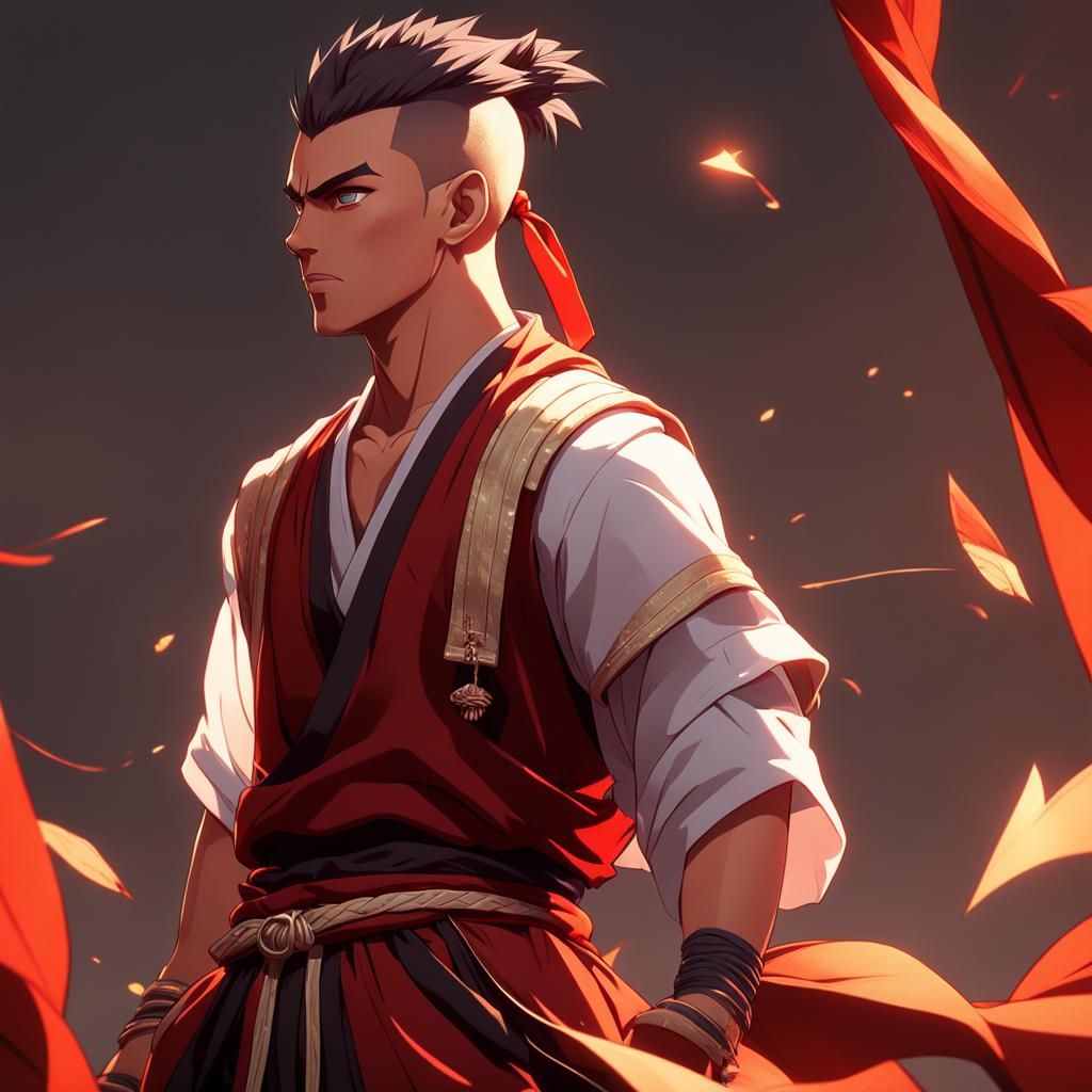 Anime Monk with Spiky Hair in 3D