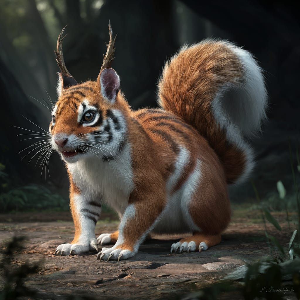Squirrel-Tiger Hybrid Creature in Detailed Digital Art