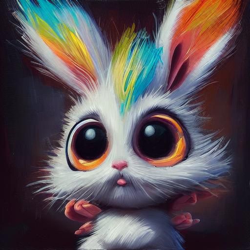 Impasto Bunny with Big Eyes in Dark Colors