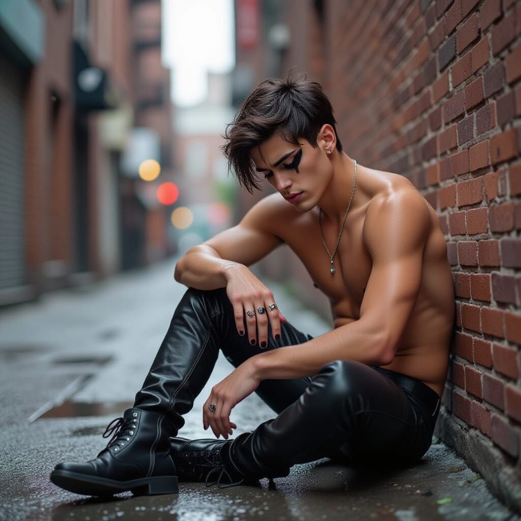 Emo Teen in Rainy Alleyway