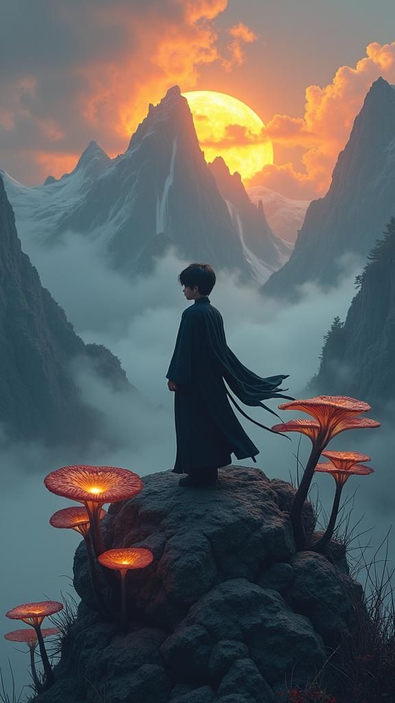 Martial Arts Boy on Misty Peak: Dark Fantasy