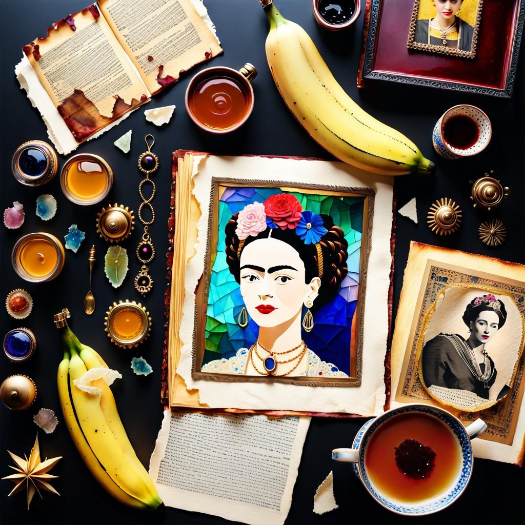 Steampunk Still Life with Frida Portrait in Micromosaic