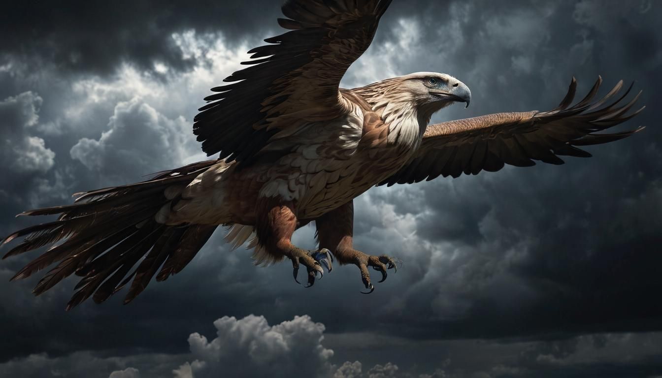 Giant Philippine Eagle Attacks Maori in Stormy Landscape