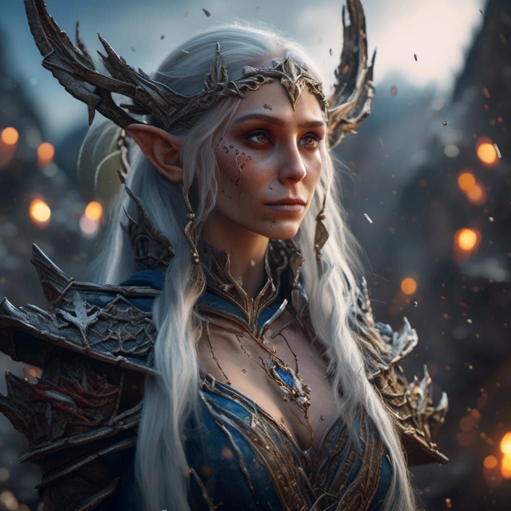 Hyperrealistic Elf Sorceress in Detailed Matte Painting