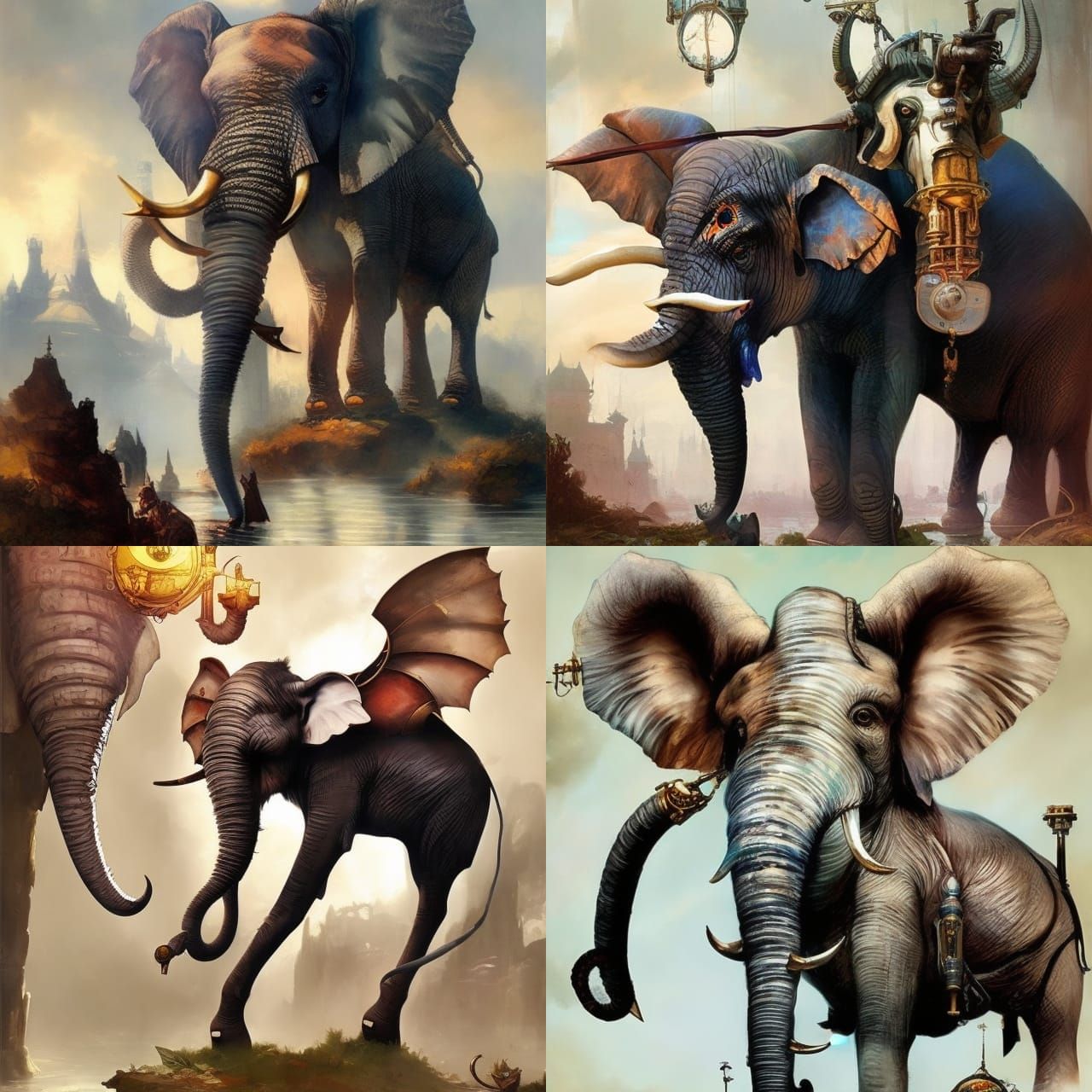 Chibi Steampunk Elephant Portrait in Detailed Matte Painting