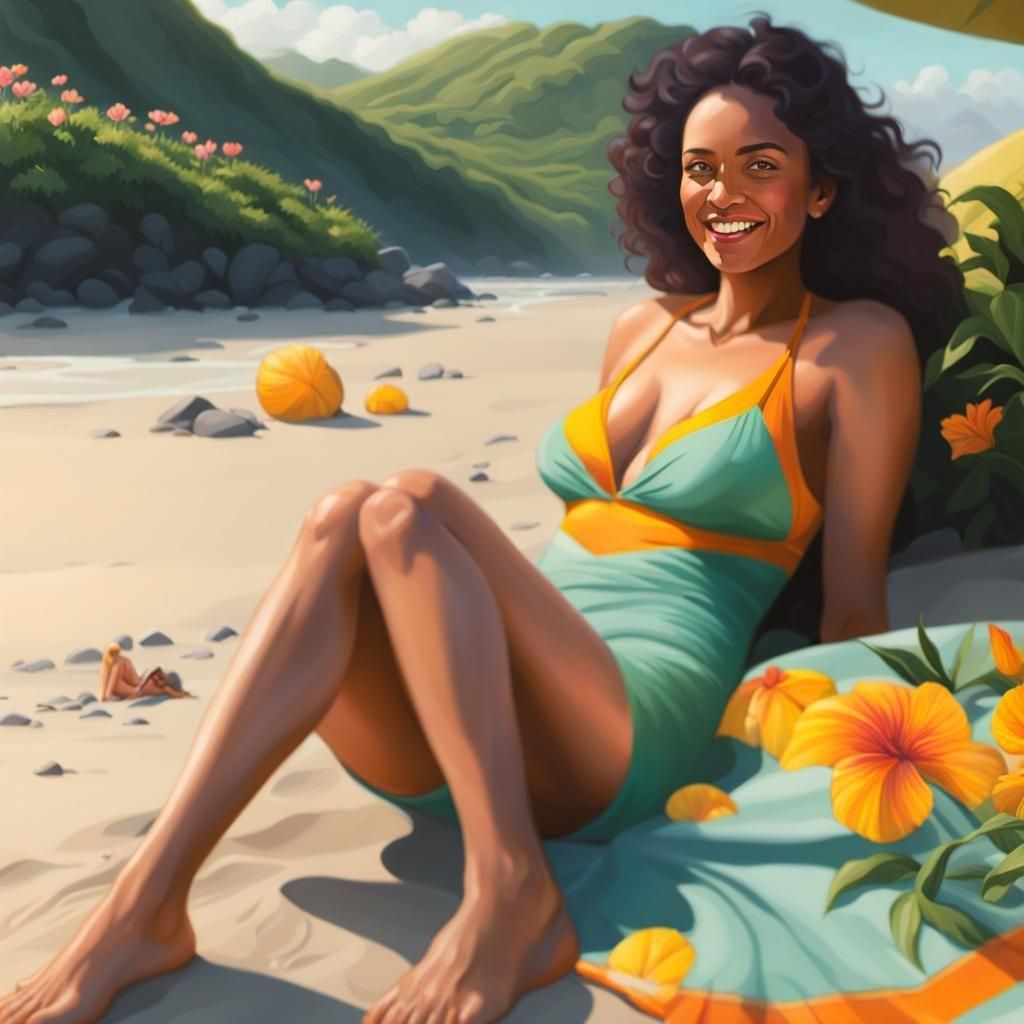 Bikini Beach Scene in Fantasy Concept Art Style