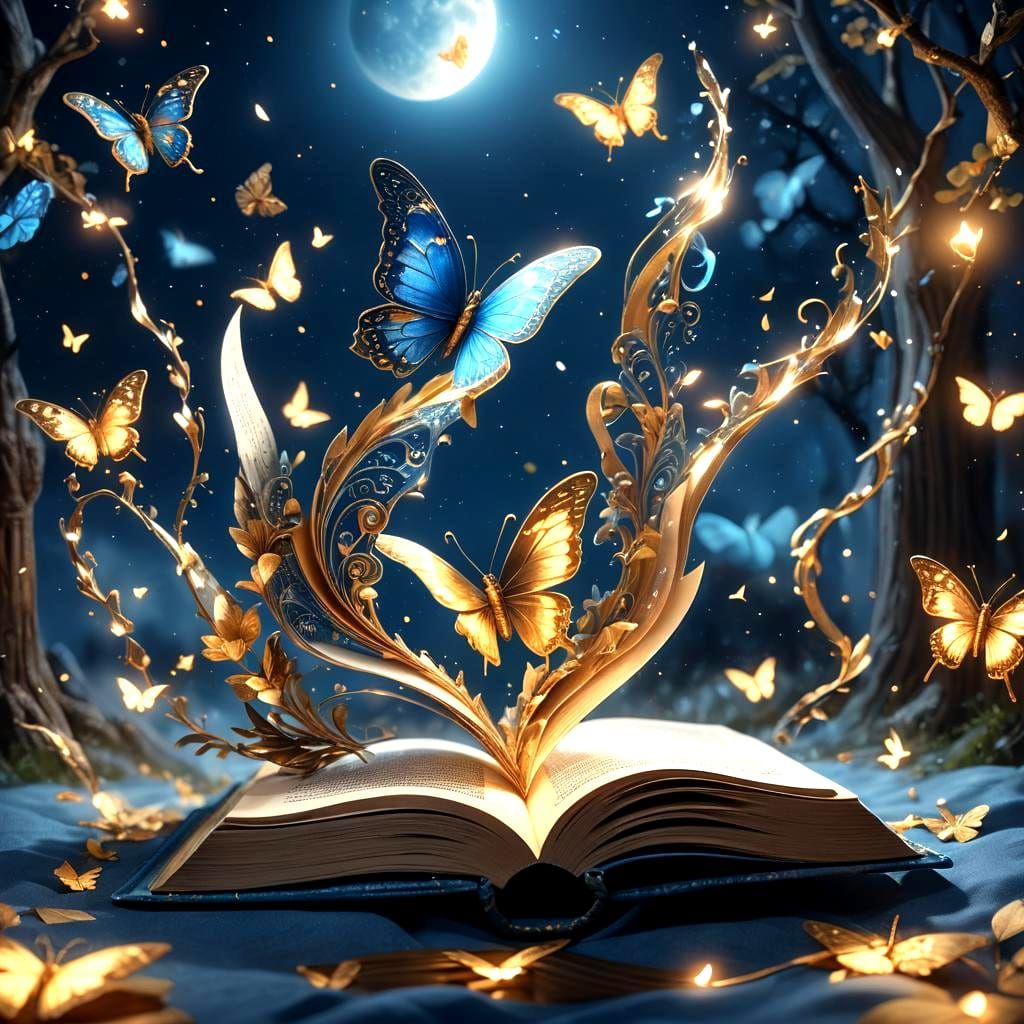 Magical Book with Butterflies in Fantasy Art Style