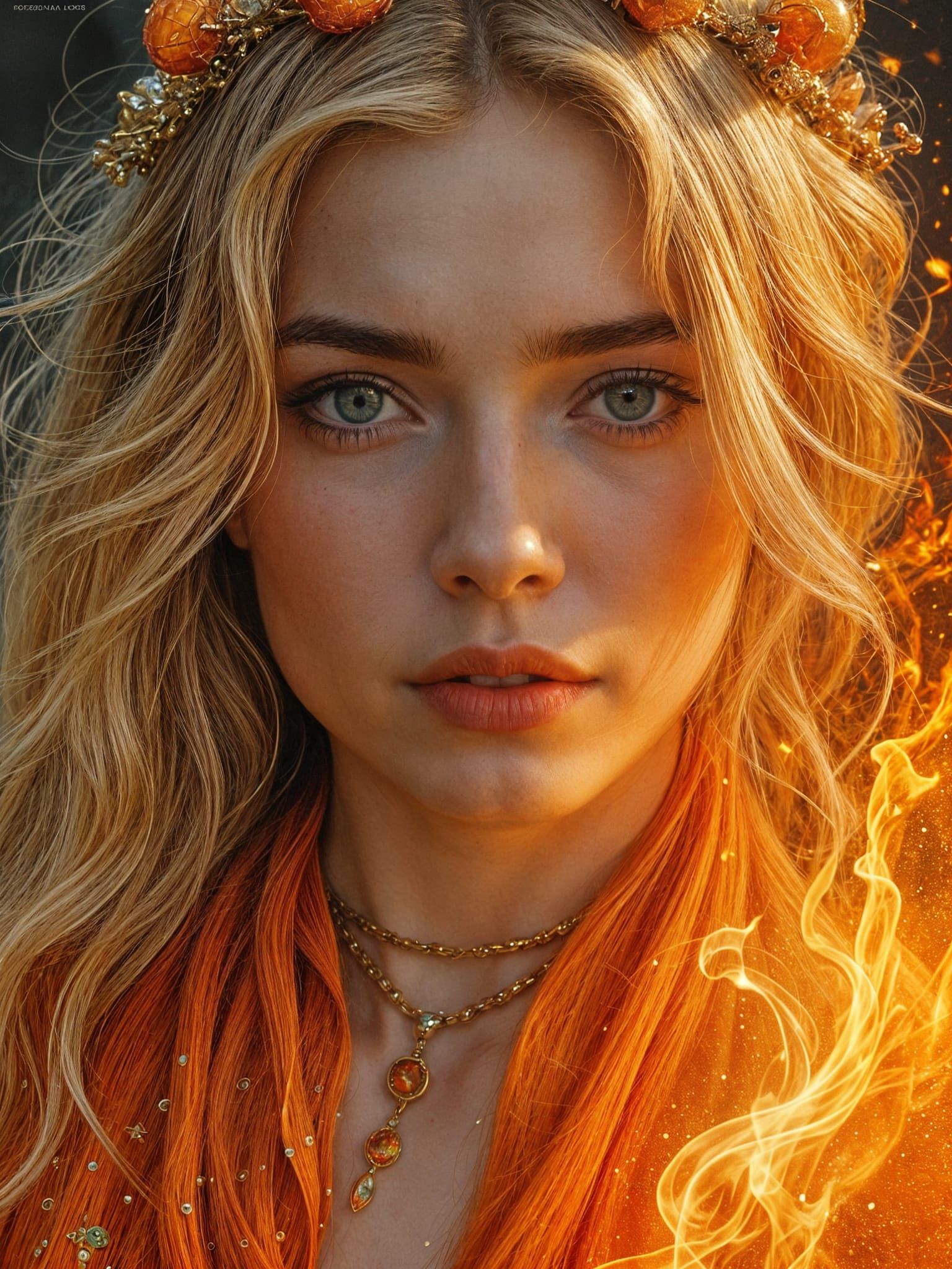 Metaphysical Fire Queen Portrait in Album Cover Style