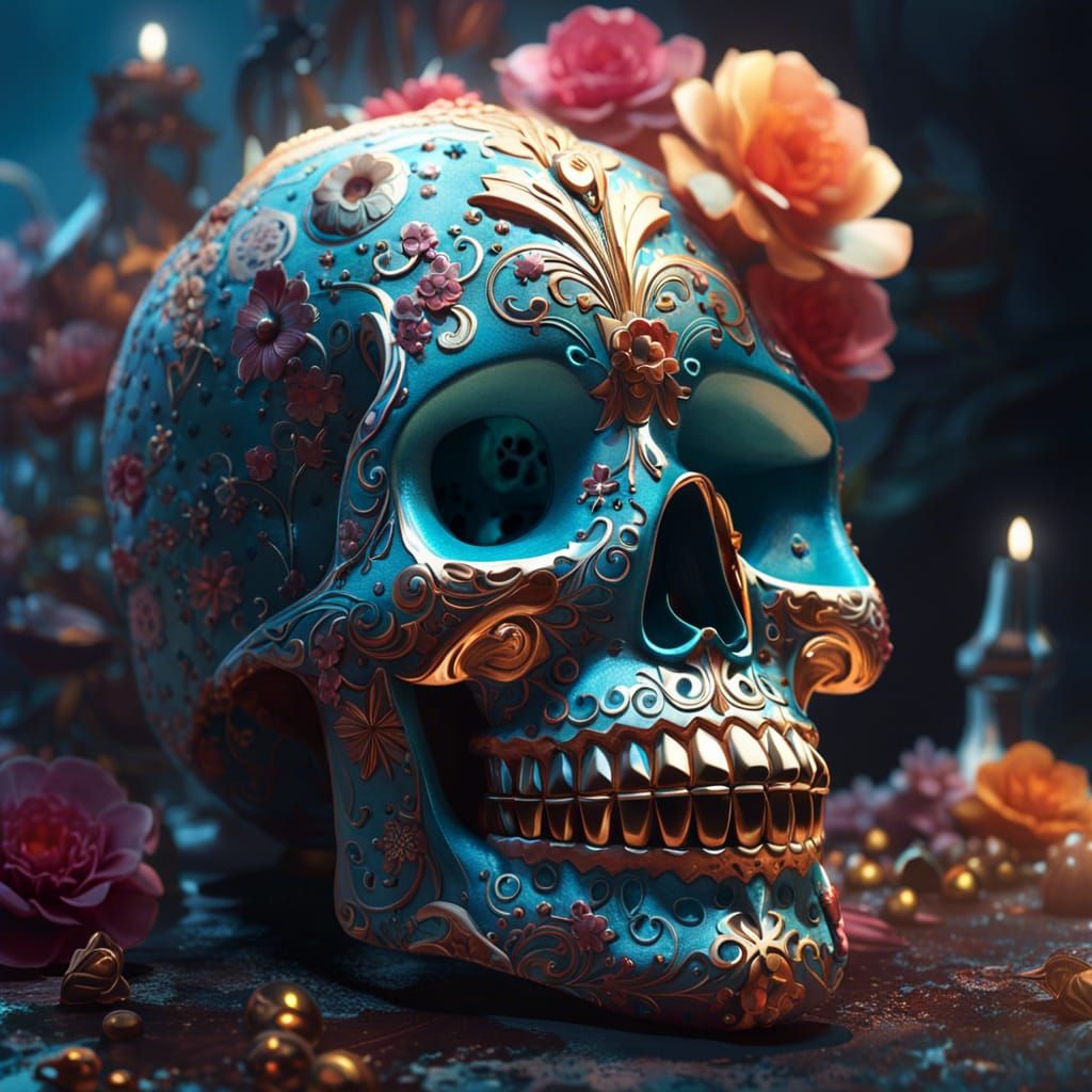 Intricate Sugar Skull in Filip Hodas Style
