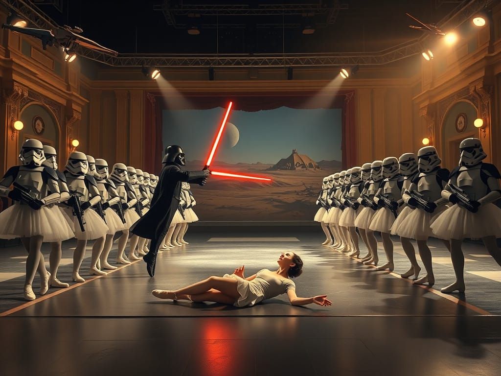 Surreal Ballet Scene in Cyberpunk Style