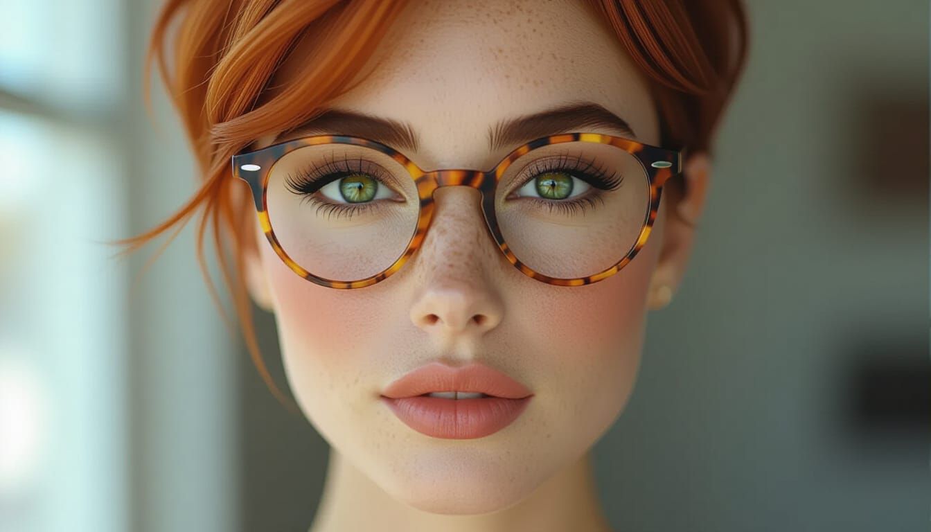 Young Woman with Auburn Pixie Cut and Freckles