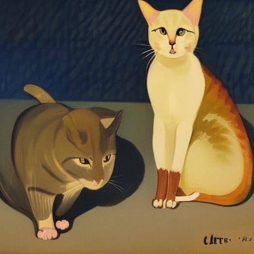 Egyptian Mice and Cat Painting in Fauvist Style