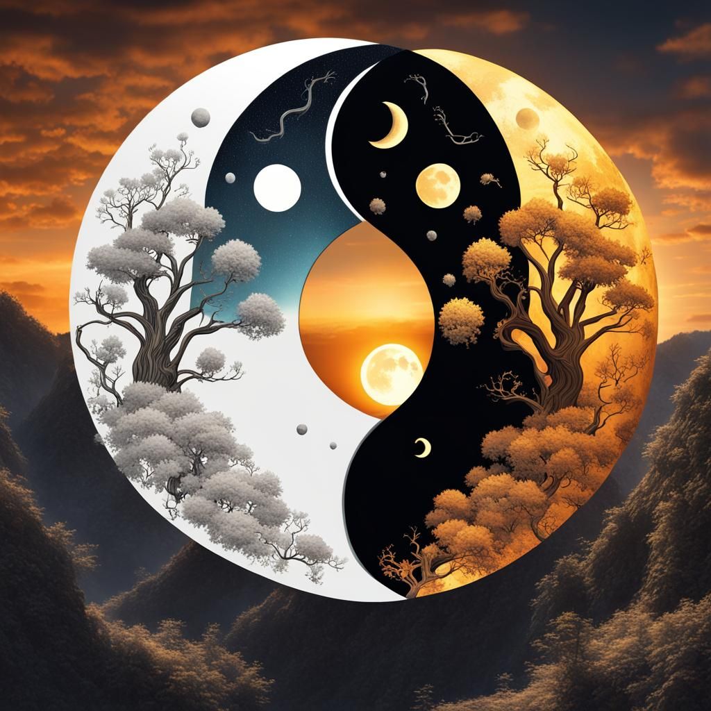 Yin Yang Moon Sun Couple: Fantasycore Digital Art