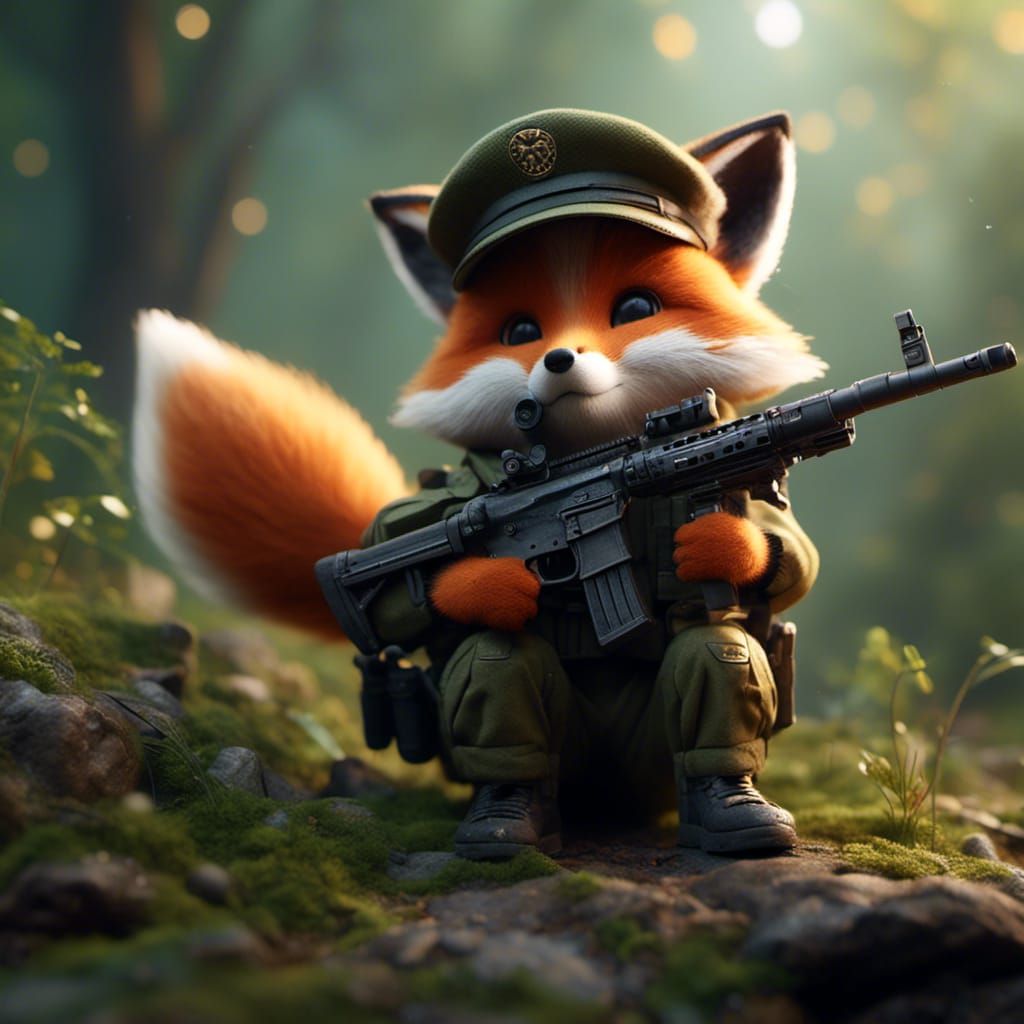 Fox Cub Sniper in Military Outfit