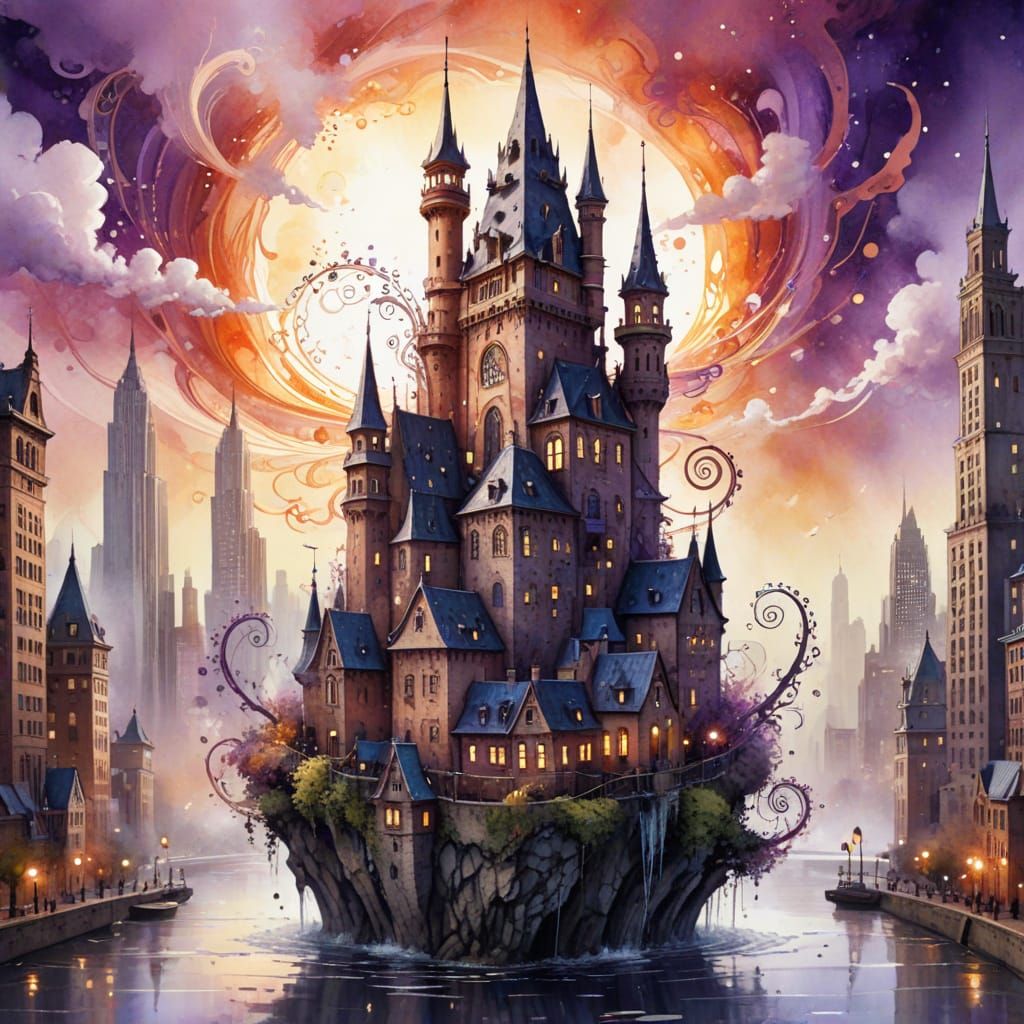 Whimsical Cityscape in Vibrant Digital Art