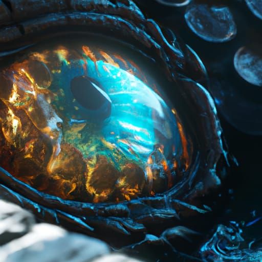 Underwater Dragon Eye Close-up: Dark Fantasy Art