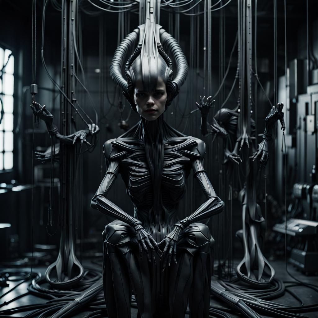 Surreal Biomechanical Portrait in Giger Style