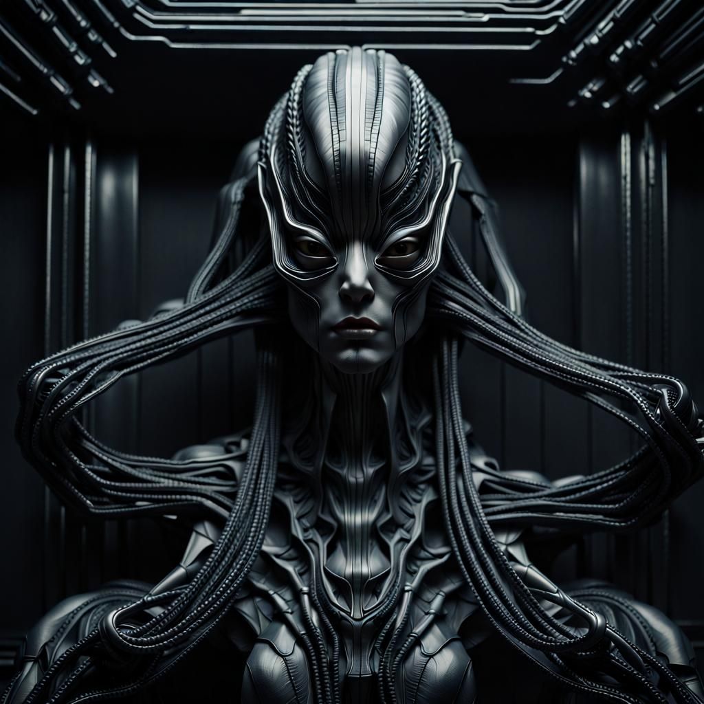 Dark Portrait in HR Giger Alien Style