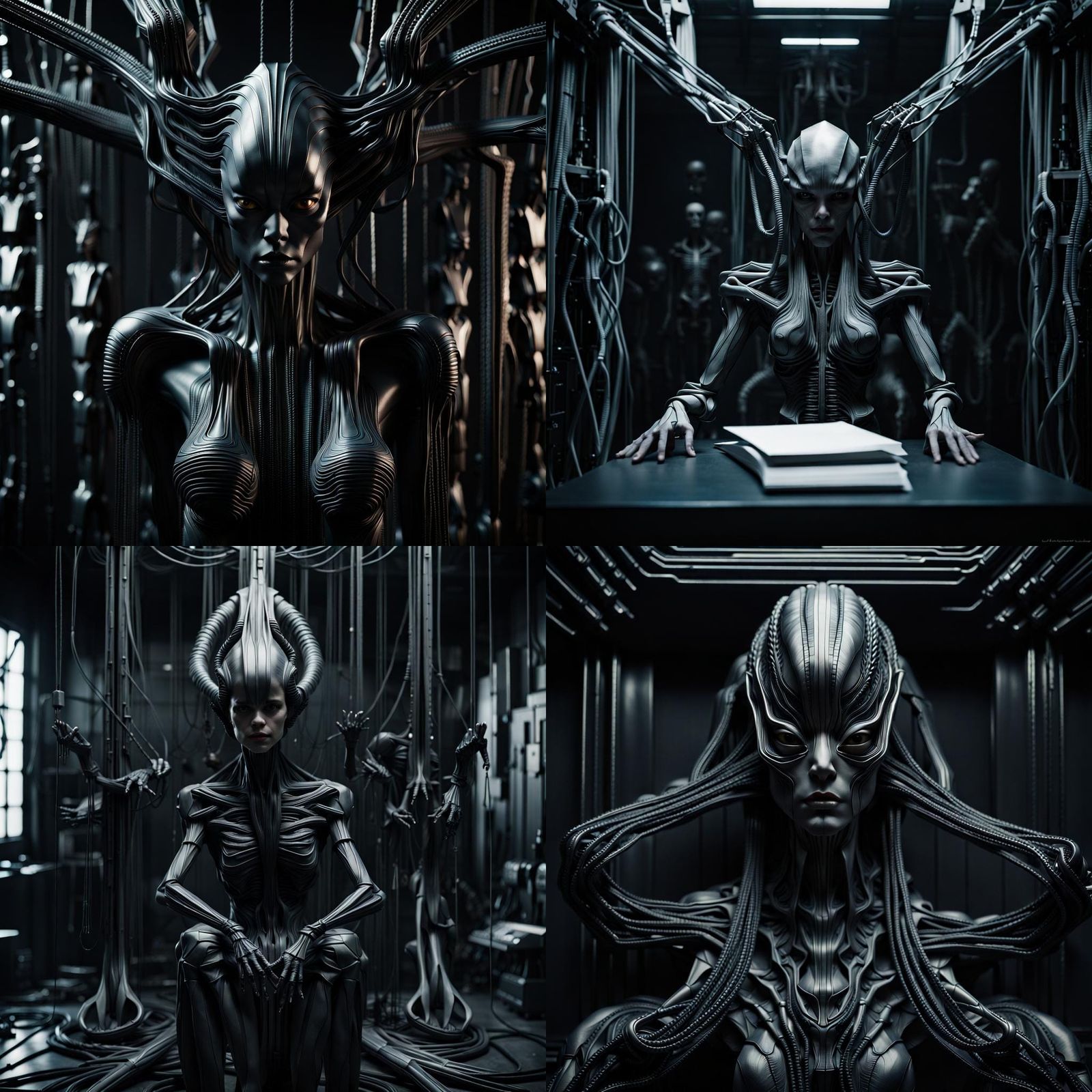 Giger-Inspired Dark Portrait with Abstract Technology