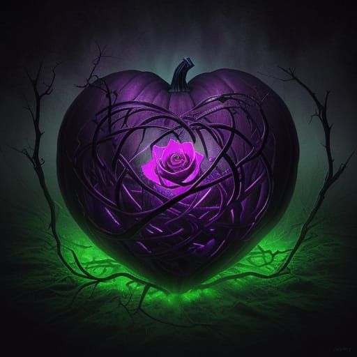 Surreal Pumpkin Heart with Ghostly Rose