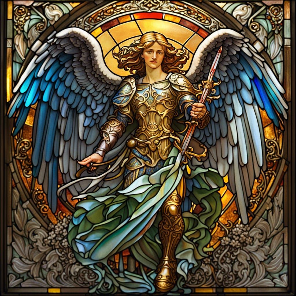 Archangel Michael in Stained Glass Style