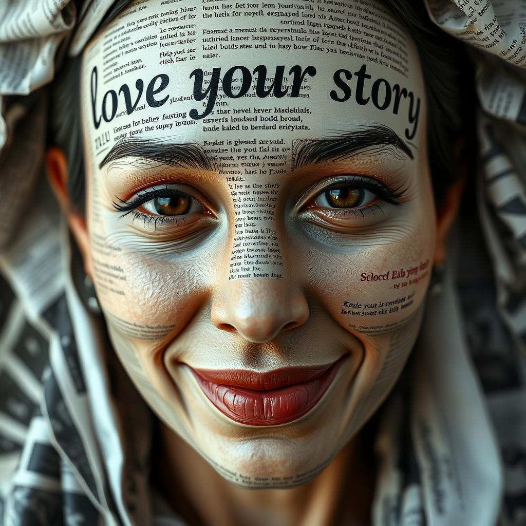 Abstract Sculpture Portrait with Newspaper Print