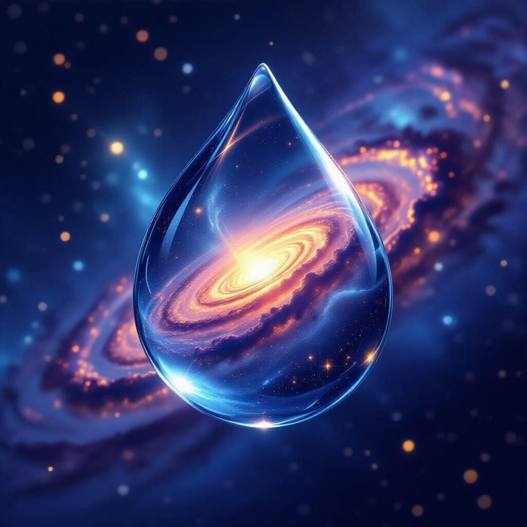 Galaxy Spiral in Water Droplet Cosmic Art