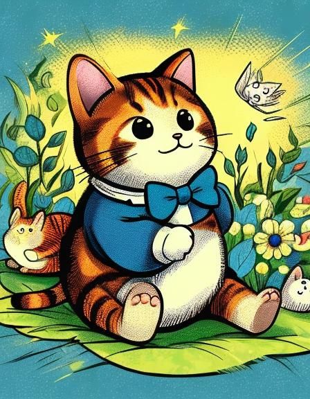 Surreal Cartoon Cat in Whimsical Illustration Style