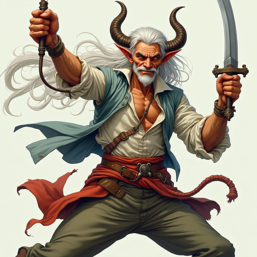 Elderly Tiefling Sailor with Rapier, Frazetta Style