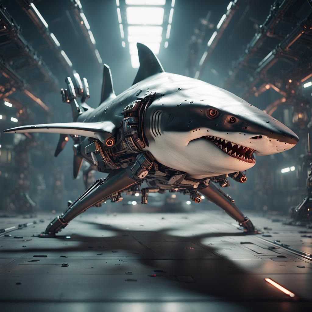 Futuristic Shark with Laser Turret in Sci-Fi Scene