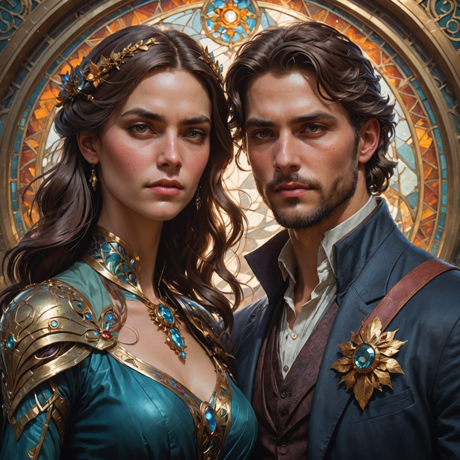 Ethereal Portraits of Man and Woman in Vibrant Triadic Color...